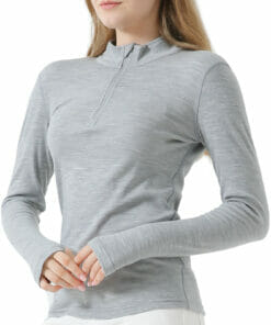 100% Merino Wool 1/4 Zip Pullover for Women Heather Grey - MT09