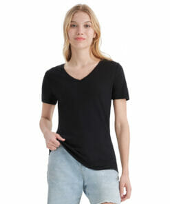 Merino Protect 100% Merino Wool V Neck T-Shirt Women Black(170gsm/18.5mic) - MT10