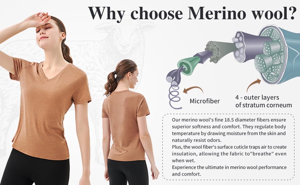 Merino Protect 100% Merino Wool V Neck T-Shirt for Women