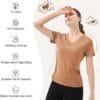 Merino Protect 100% Merino Wool V Neck T-Shirt for Women Short Sleeve Base Layers Odor Resistance caramel
