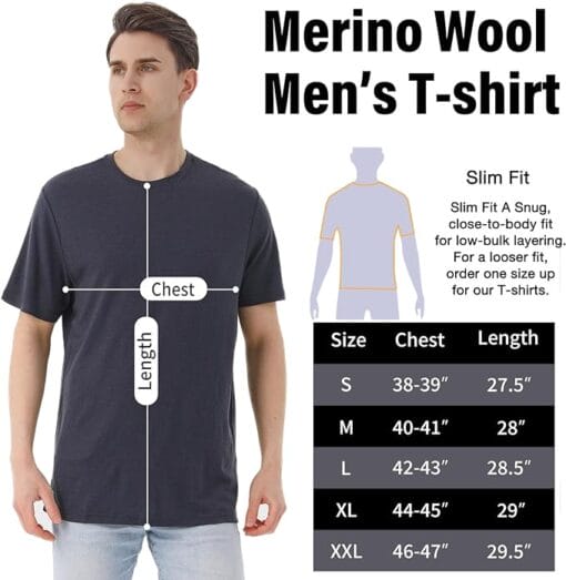 merino wool t shirt size guide charcoal