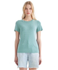 Merino Protect 100% Merino Wool T-Shirt Women Light Dusty Teal Stripes (200gsm/19.5mic) - MT34