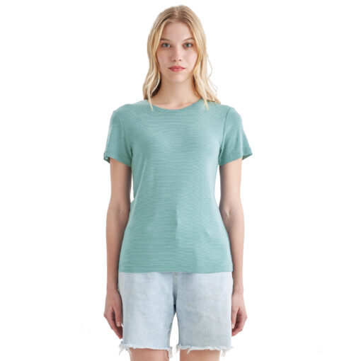 Merino Protect 100% Merino Wool T-Shirt Women Light Dusty Teal Stripes (200gsm/19.5mic) - MT34